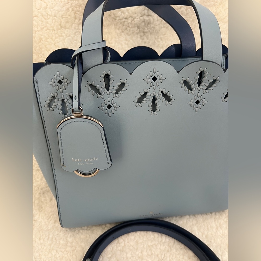Kate Spade Magnolia Street Eyelet Mini Mina Light Blue Leather Purse, beautiful - Picture 5 of 16